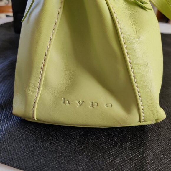 Hype Genuine Leather Bamboo Satchel Bag ~Gorgeous Lime Green Color - Picture 8 of 13